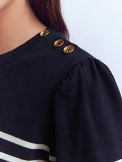 Boden Cotton Button Shoulder Mariner Stripe Top, Navy/Ivory - view 2, Navy/Ivory