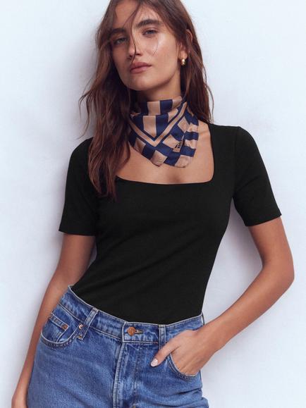 Boden Double Layer Square Neck T-Shirt, Black