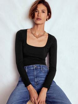 Boden Double Layer Square Neck Top, Black, Black