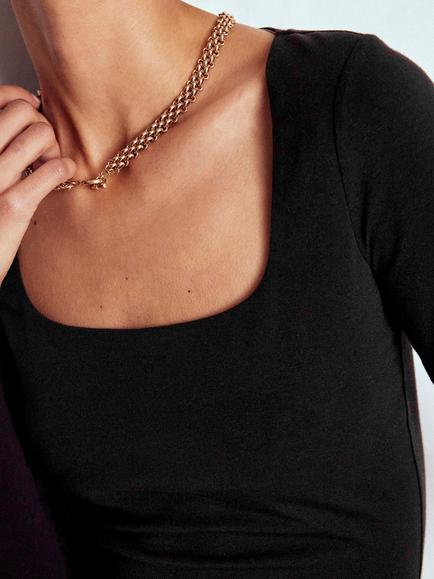 Boden Double Layer Square Neck Top, Black - view 2, Black
