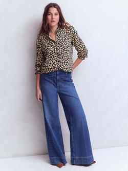 Boden Effie Heart Print Smocked Top, Navy/Multi, Navy/Multi