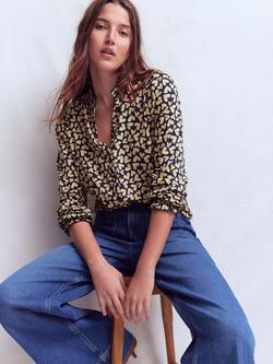 Boden Effie Heart Print Smocked Top, Navy/Multi - view 2, Navy/Multi