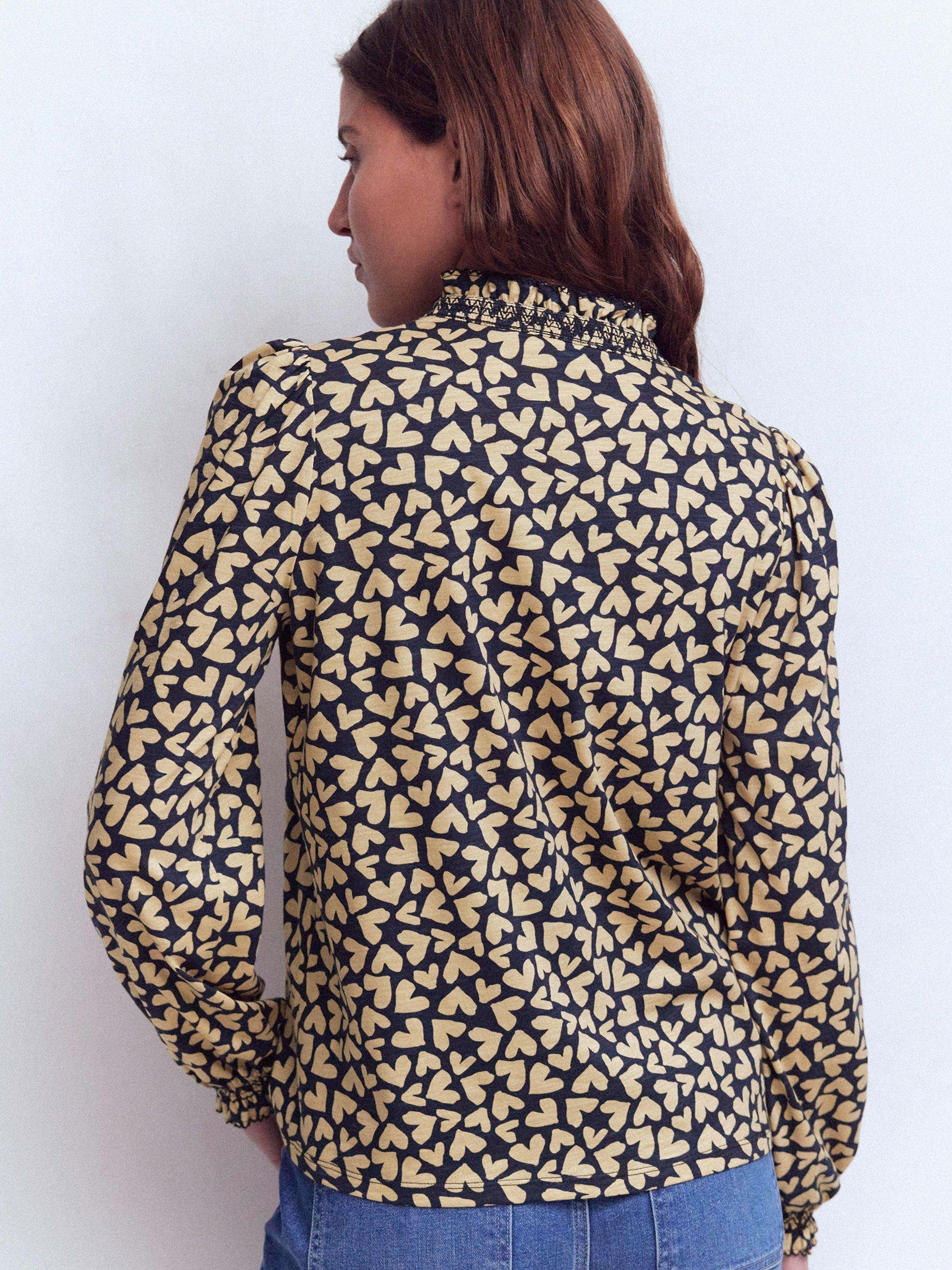 Product image 4 of 6, which shows Boden Effie Heart Print Smocked Top, Navy/Multi, 8