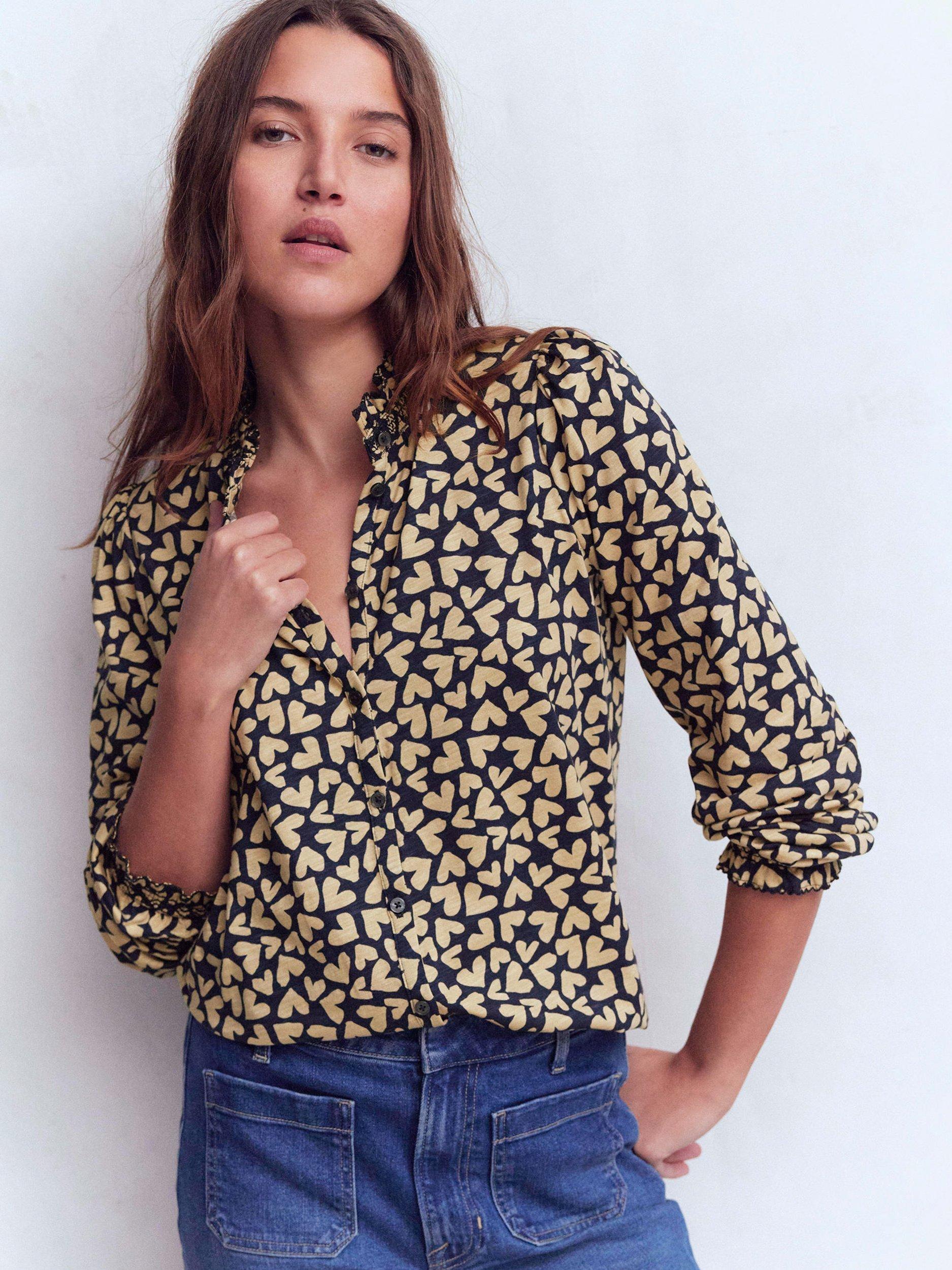 Product image 5 of 6, which shows Boden Effie Heart Print Smocked Top, Navy/Multi, 8