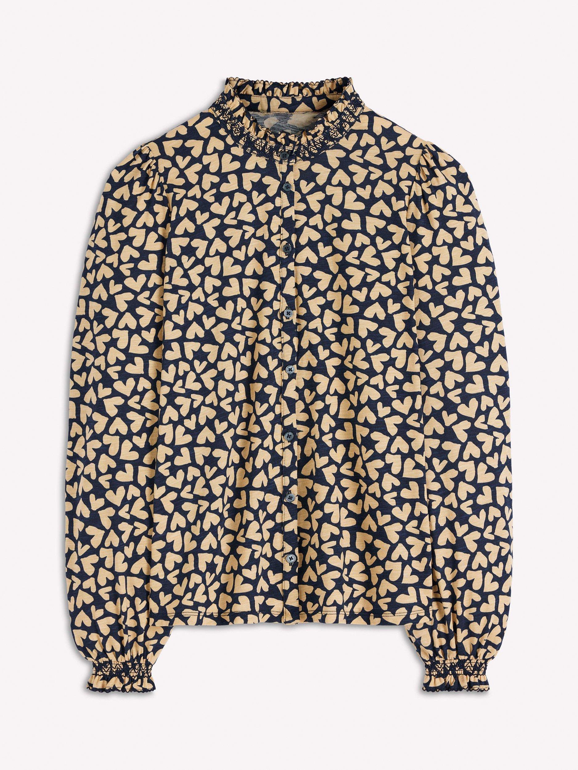 Product image 6 of 6, which shows Boden Effie Heart Print Smocked Top, Navy/Multi, 8