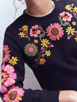 Boden Hannah Cotton Embroidered Sweatshirt, Navy/Multi - view 2, Navy/Multi