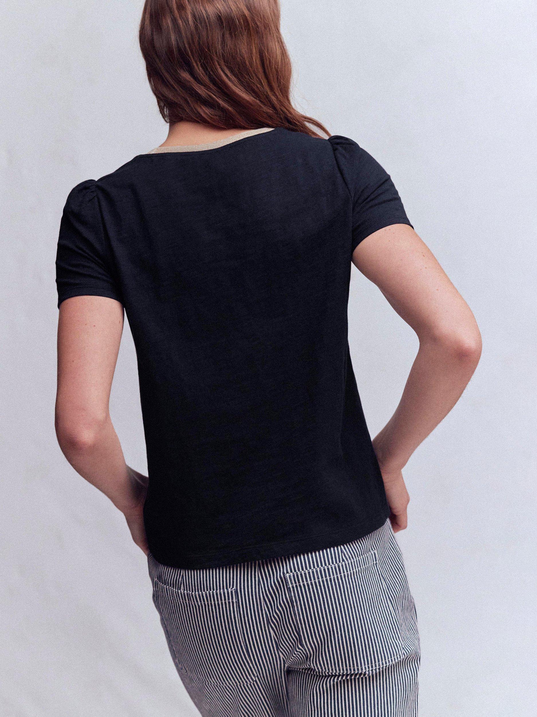 Product image 3 of 4, which shows Boden Metallic Trim Cotton T-Shirt, Navy, 8