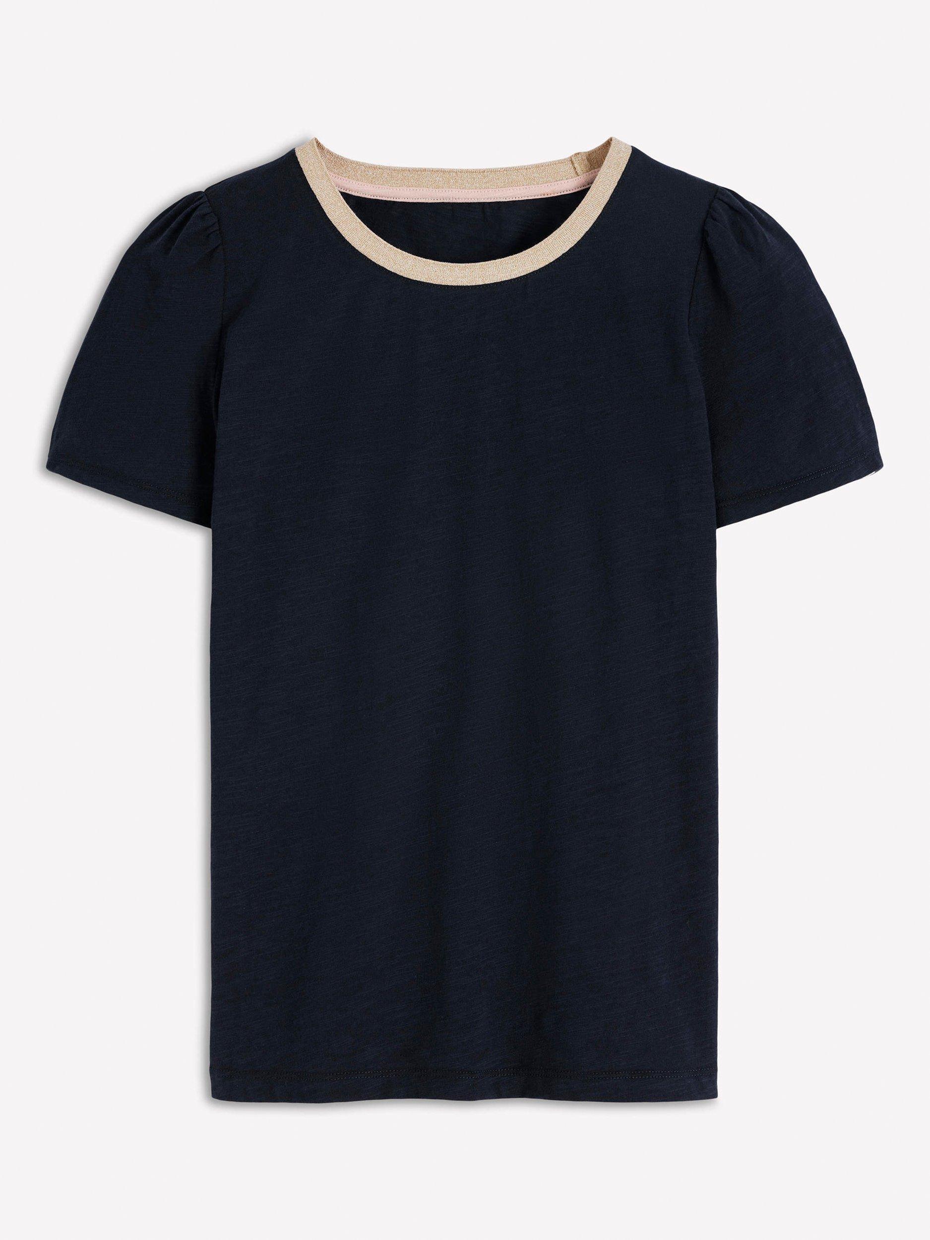 Product image 4 of 4, which shows Boden Metallic Trim Cotton T-Shirt, Navy, 8