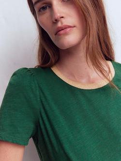 Boden Metallic Trim Cotton T-Shirt - view 2, Trekking Green
