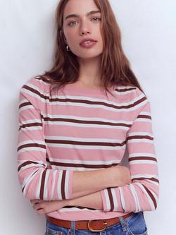 Boden Olivia Long Sleeve Cotton Breton Top, Pink/Russet, Pink/Russet