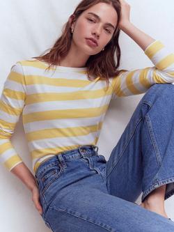 Boden Olivia Long Sleeve Cotton Breton Top, Citron/Ivory, Citron/Ivory