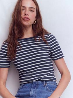 Boden Olivia Short Sleeve Cotton Breton Top, Navy/Ivory, Navy/Ivory