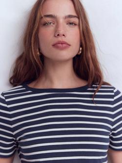 Boden Olivia Short Sleeve Cotton Breton Top, Navy/Ivory - view 2, Navy/Ivory