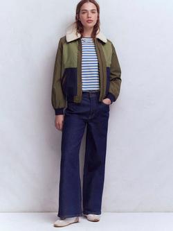 Boden Cotton Pleat Sleeve Stripe Top - view 2, Blue/Ivory