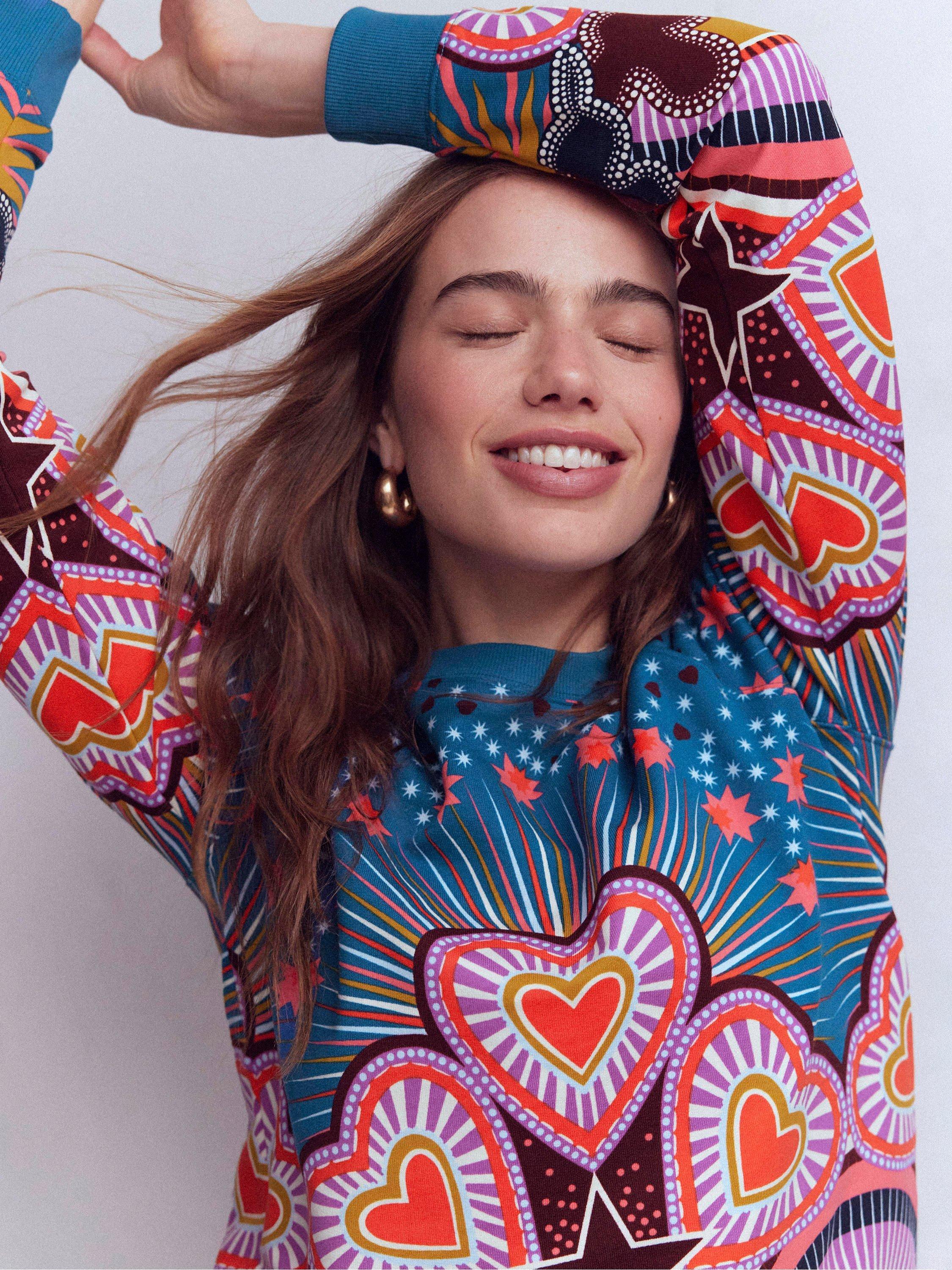 Product image 2 of 5, which shows Boden Rose Cotton Printed Sweatshirt, Multi, XS