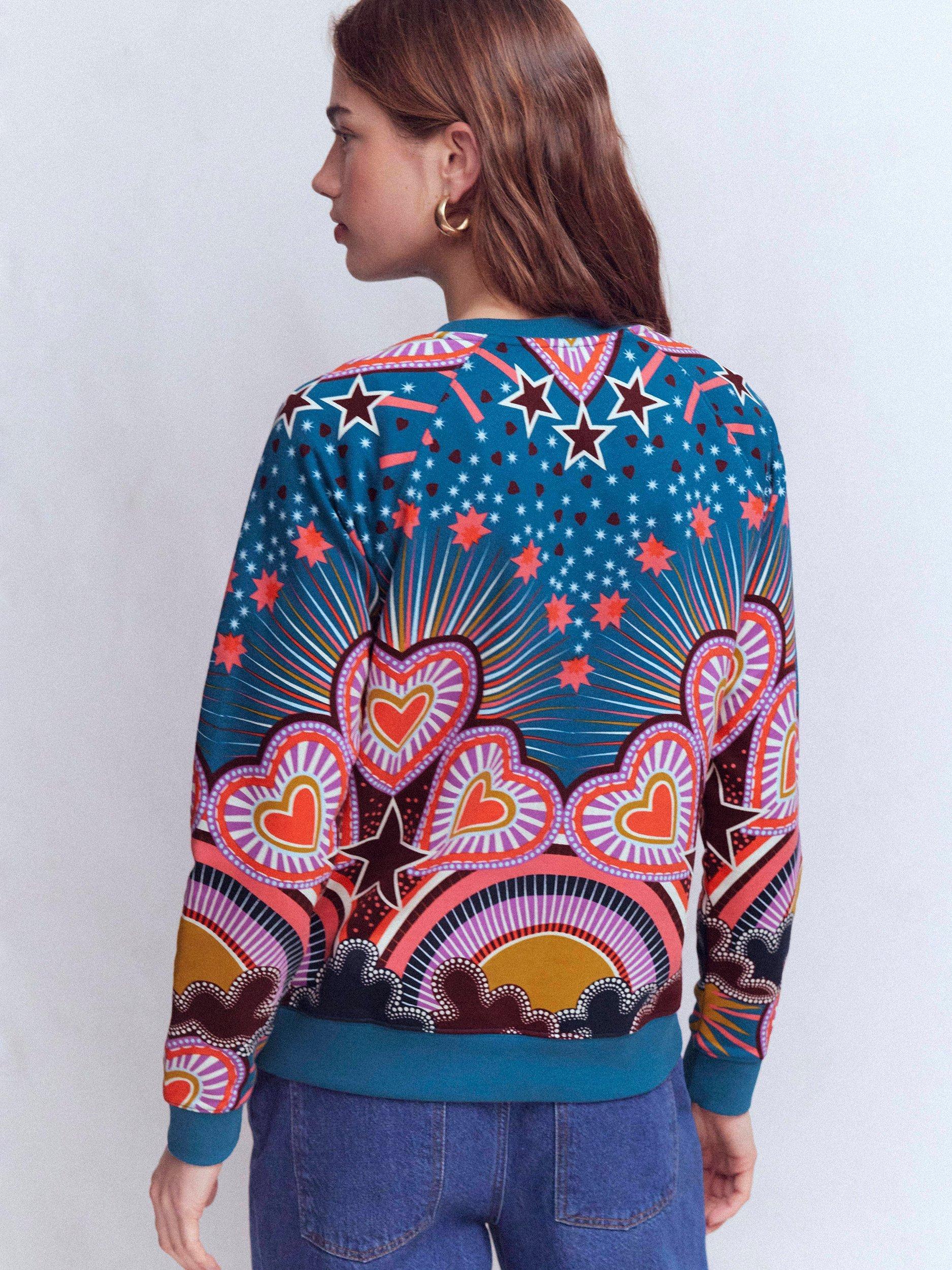 Product image 3 of 5, which shows Boden Rose Cotton Printed Sweatshirt, Multi, XS