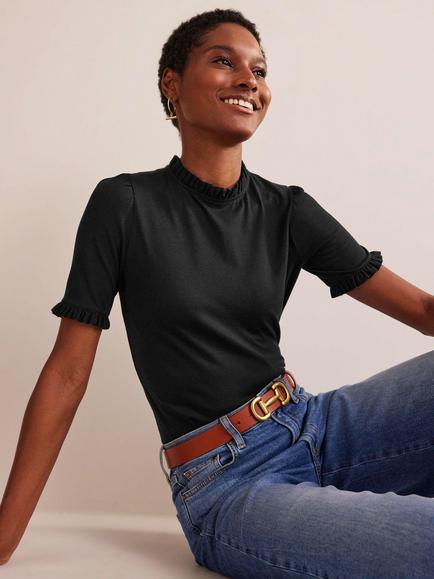 Boden Frill Trim T-Shirt, Black