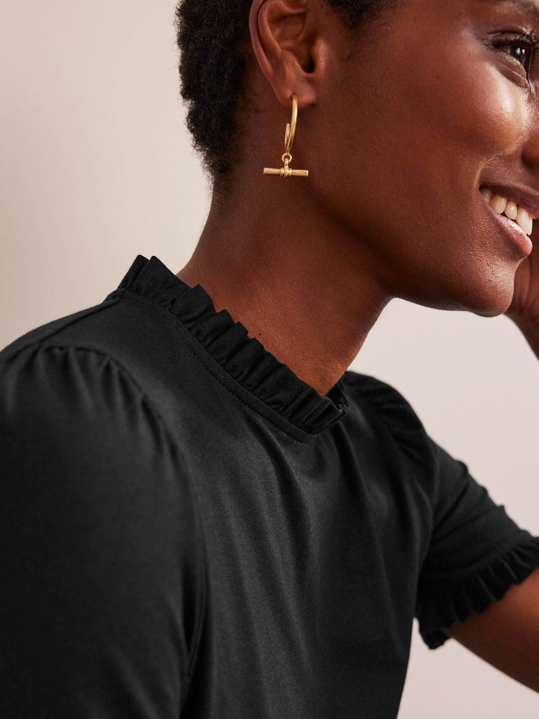 Product image 2 of 5, which shows Boden Frill Trim T-Shirt, Black, 8
