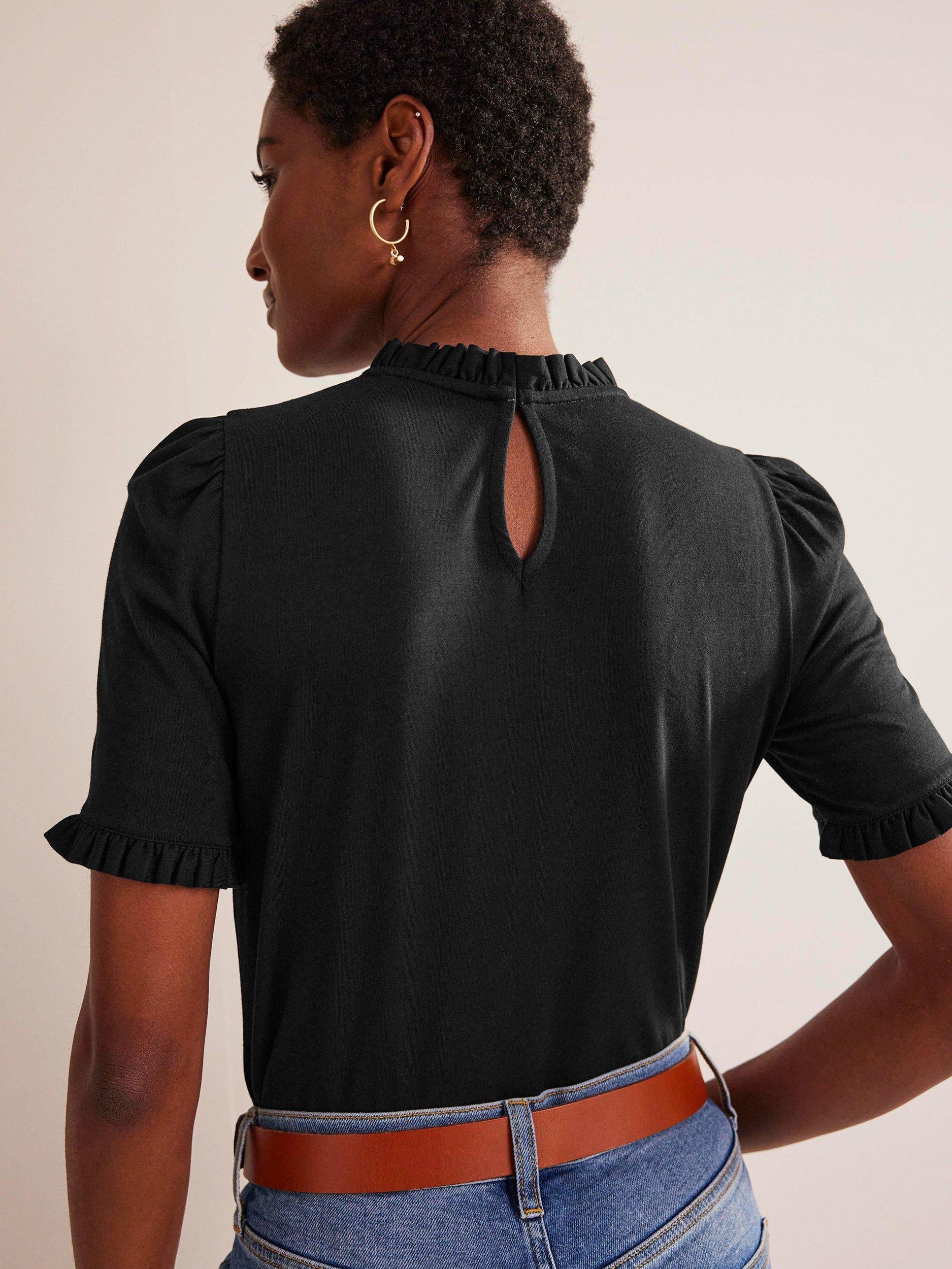 Product image 3 of 5, which shows Boden Frill Trim T-Shirt, Black, 8