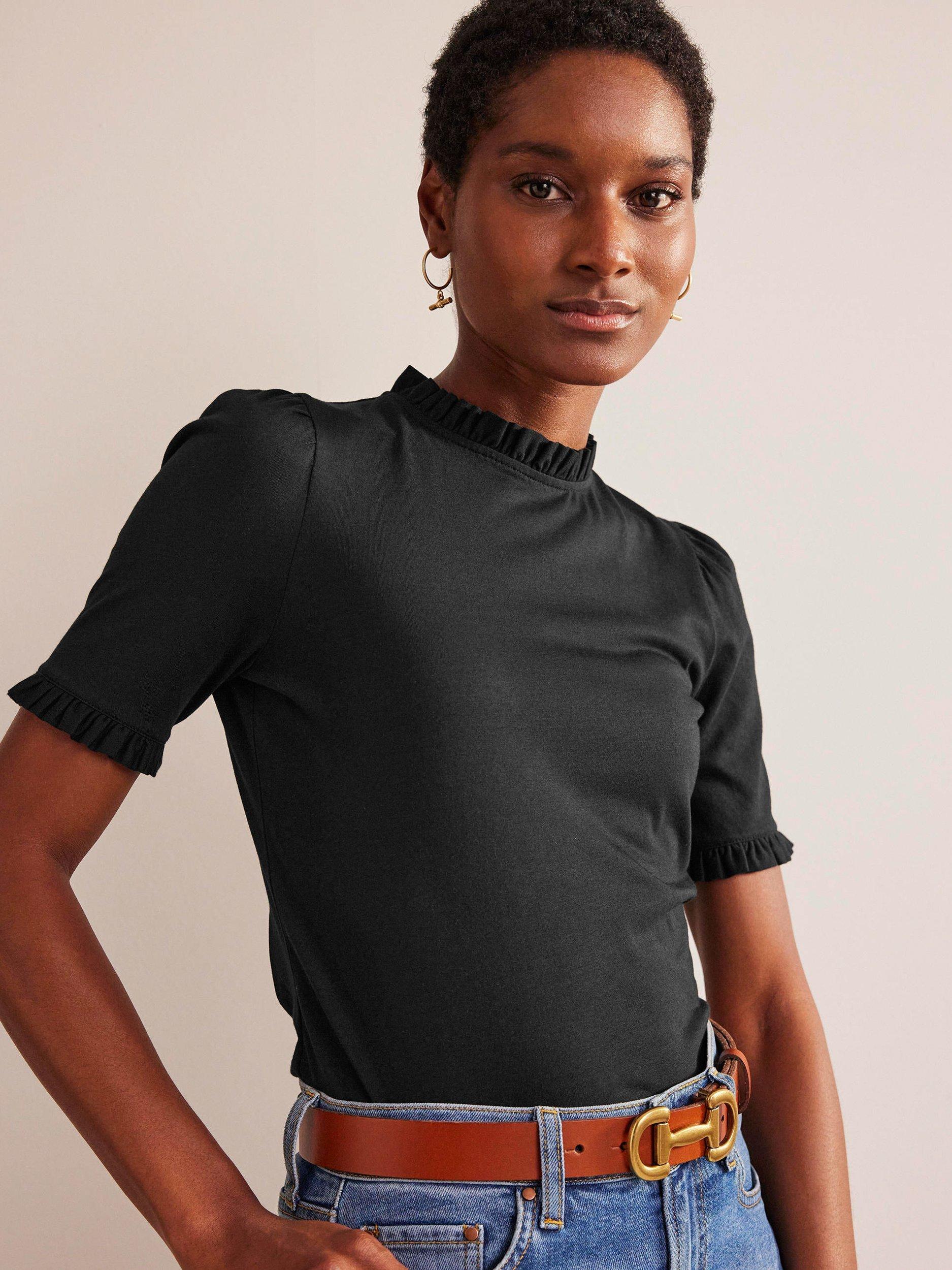 Product image 4 of 5, which shows Boden Frill Trim T-Shirt, Black, 8