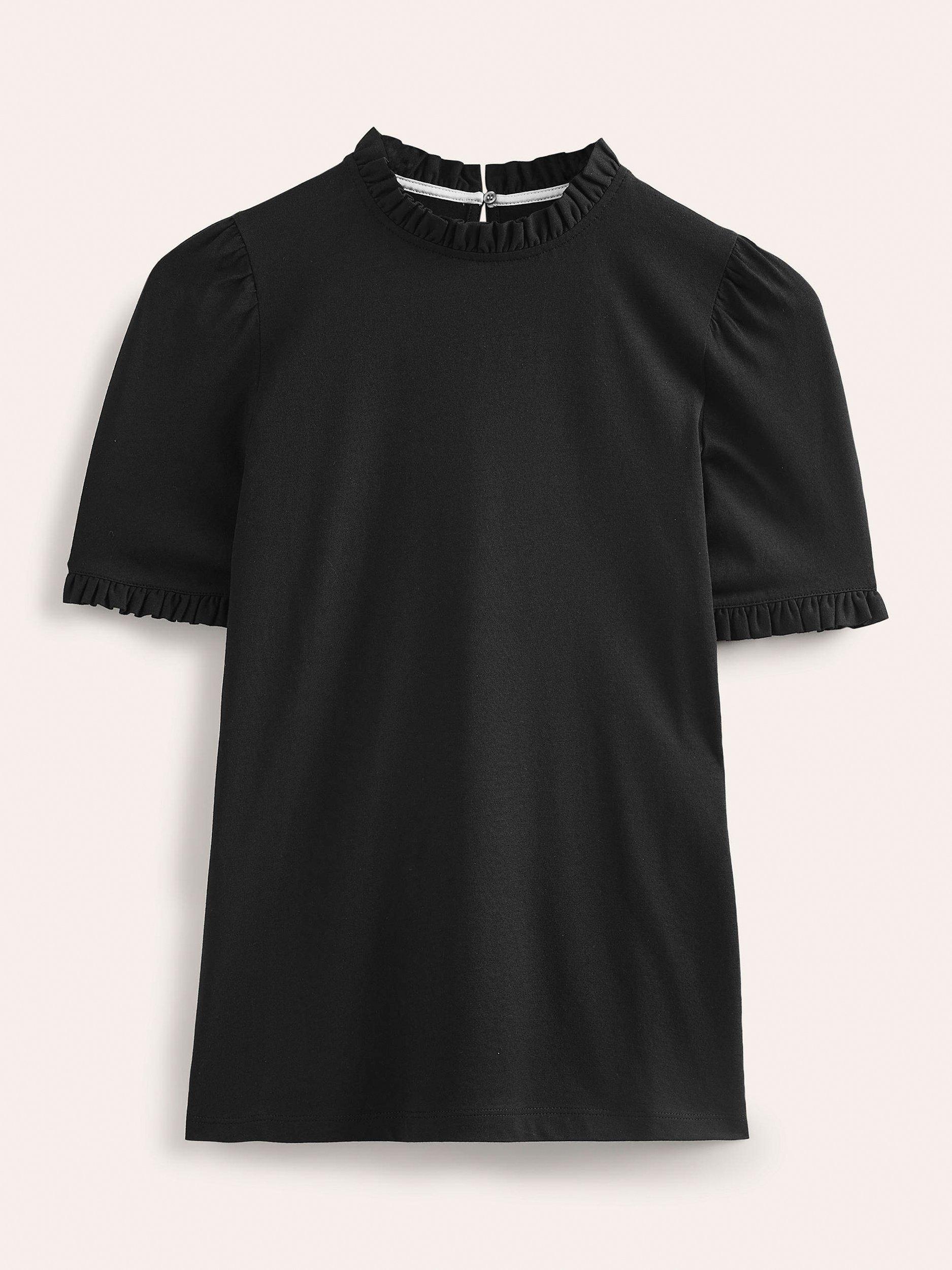 Product image 5 of 5, which shows Boden Frill Trim T-Shirt, Black, 8