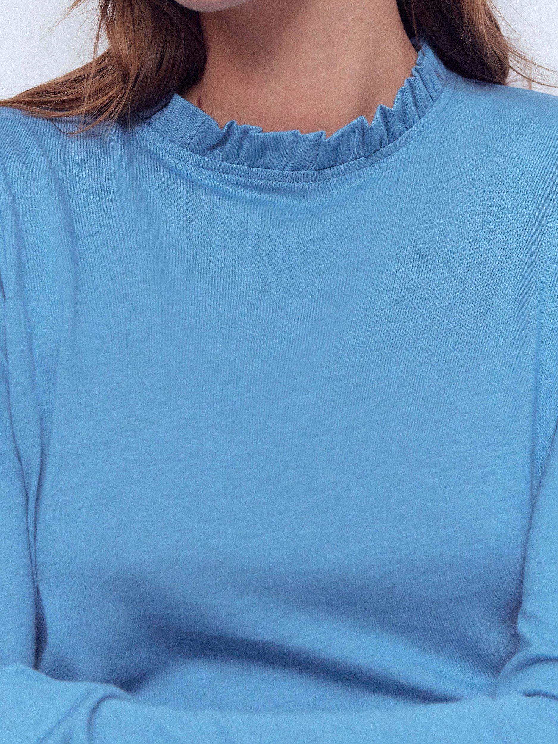 Product image 2 of 5, which shows Boden Frill Trim Long Sleeve Top, Captains Blue, 8