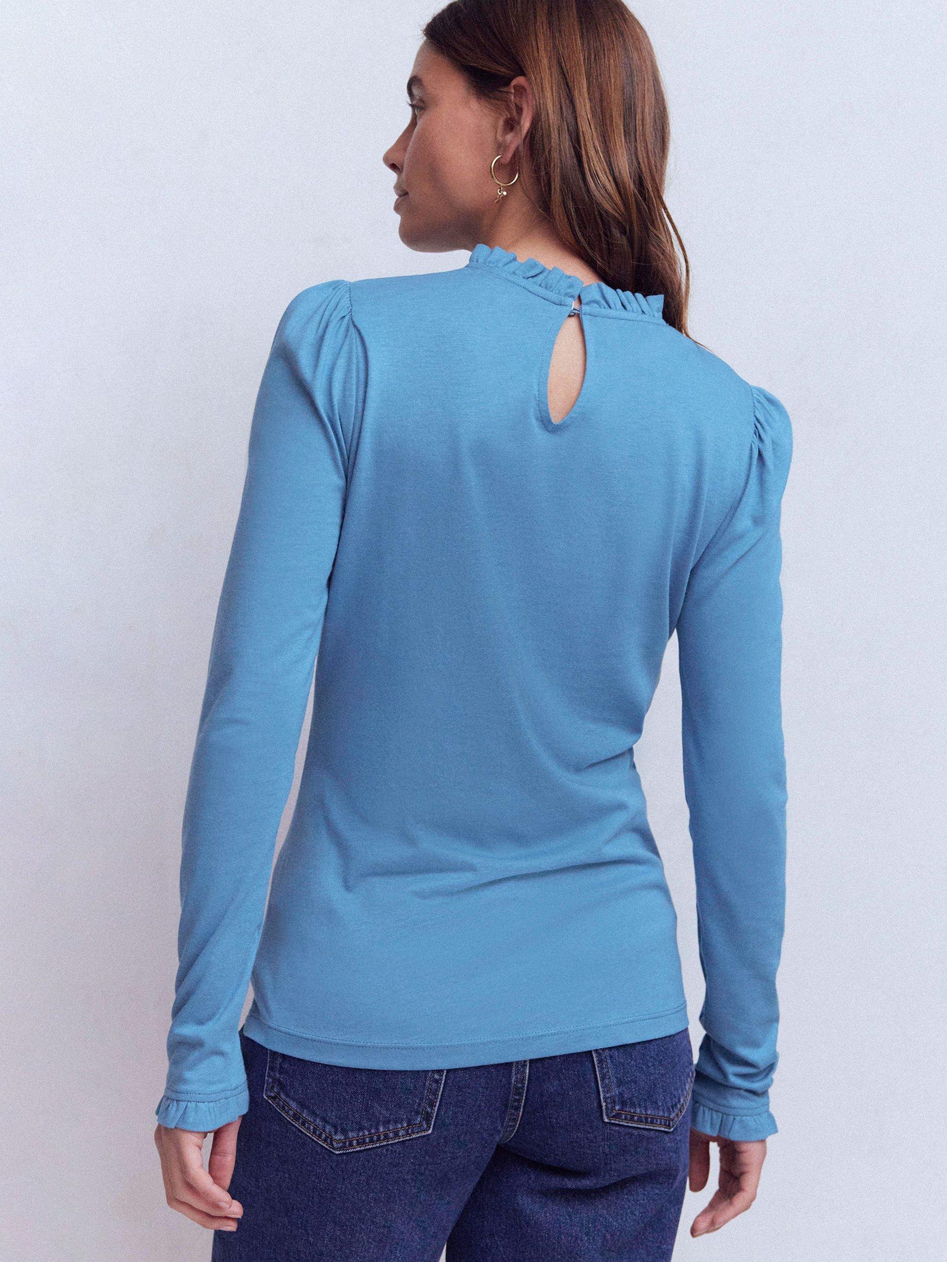 Product image 3 of 5, which shows Boden Frill Trim Long Sleeve Top, Captains Blue, 8