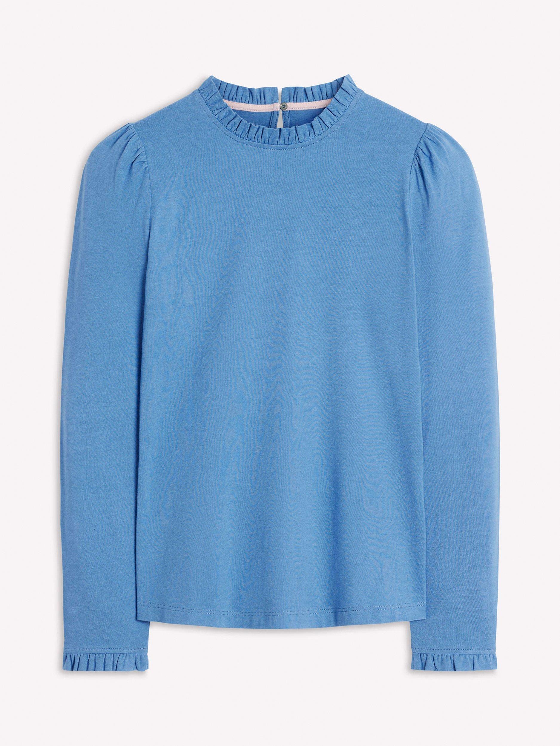 Product image 5 of 5, which shows Boden Frill Trim Long Sleeve Top, Captains Blue, 8