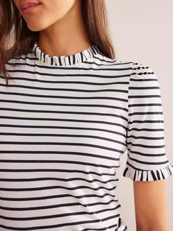 Boden Stripe Frill Sleeve T-Shirt, Ivory/Navy - view 2, Ivory/Navy