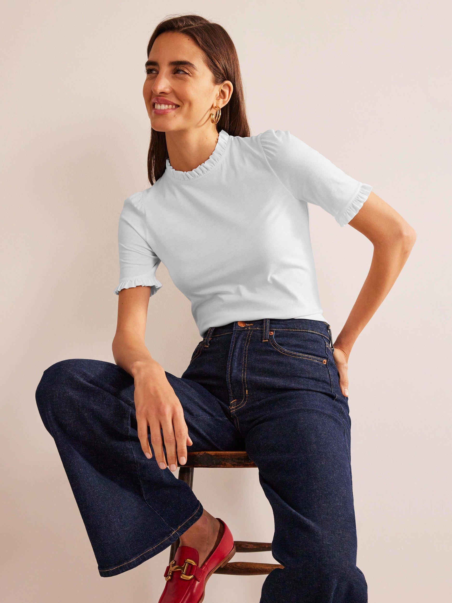 Product image 2 of 5, which shows Boden Frill Trim T-Shirt, White, 8