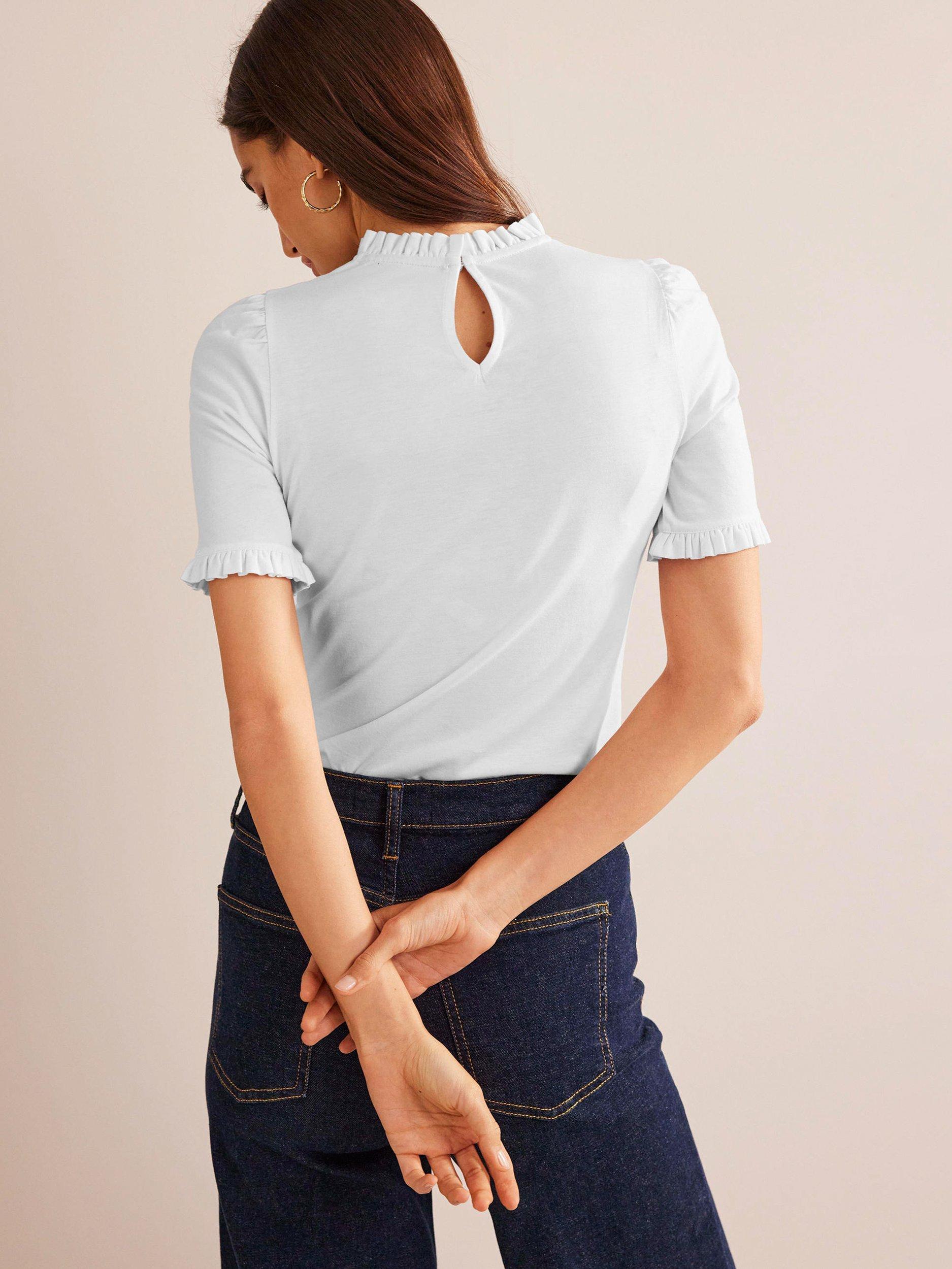 Product image 4 of 5, which shows Boden Frill Trim T-Shirt, White, 8