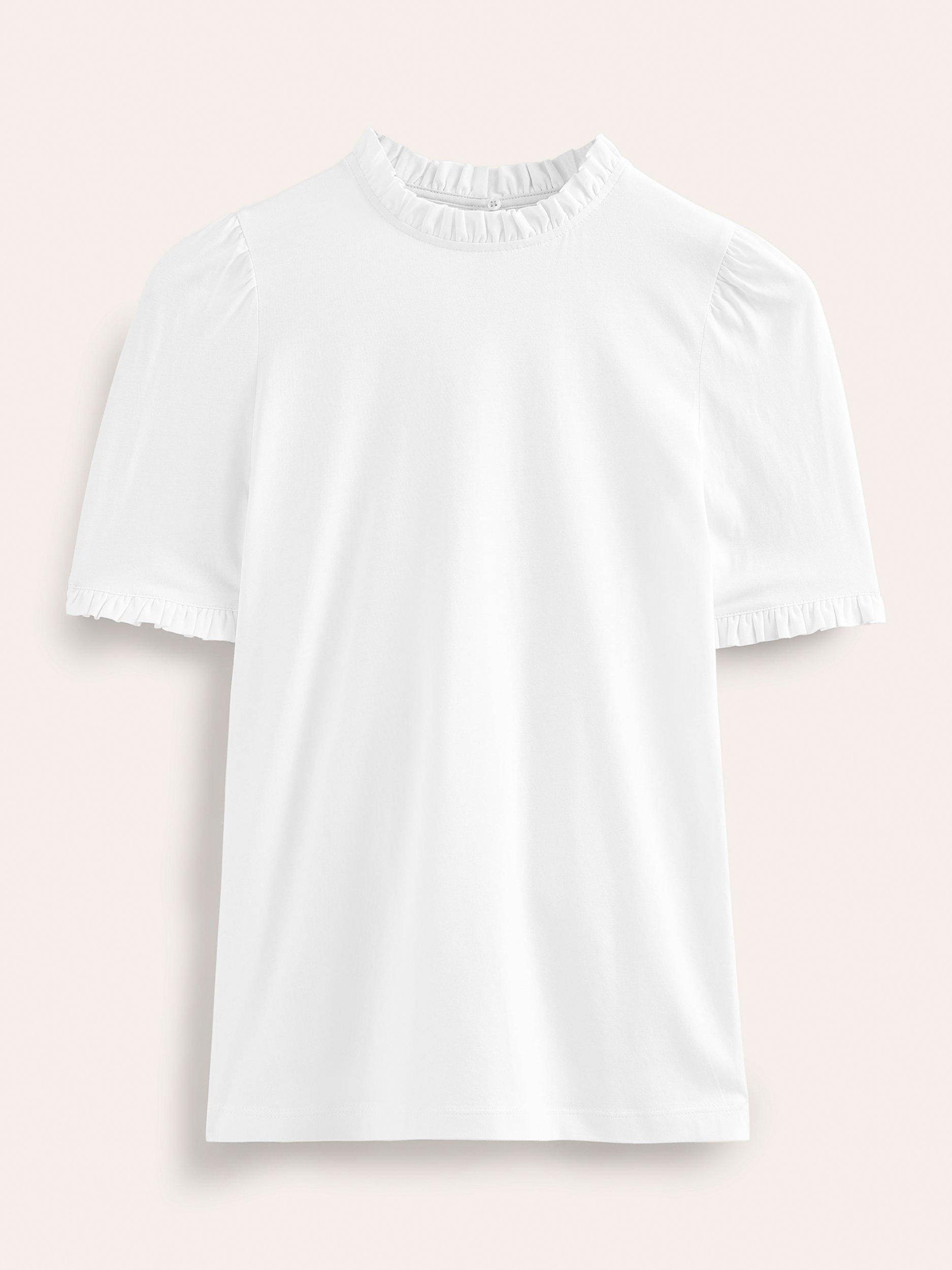 Product image 5 of 5, which shows Boden Frill Trim T-Shirt, White, 8