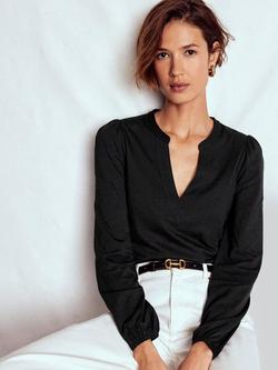 Boden Super Soft Notch Neck Top, Black, Black