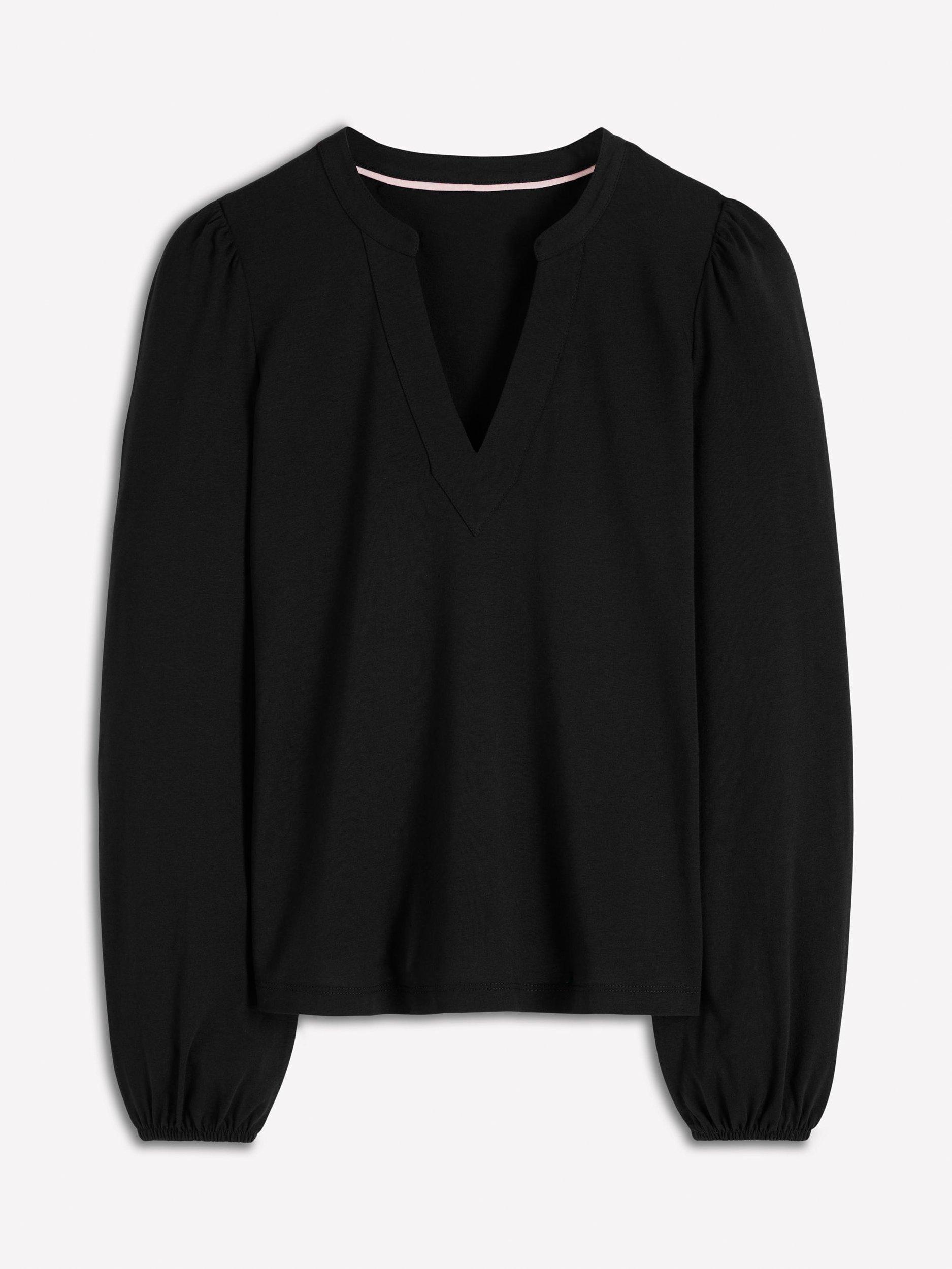 Product image 6 of 6, which shows Boden Super Soft Notch Neck Top, Black, 8