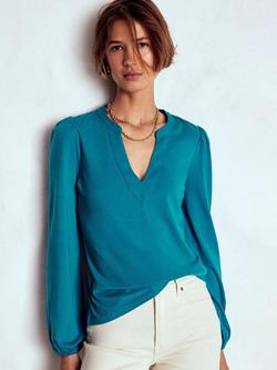 Boden Notch Neck Long Sleeve Top, Deep Sea Green, Deep Sea Green