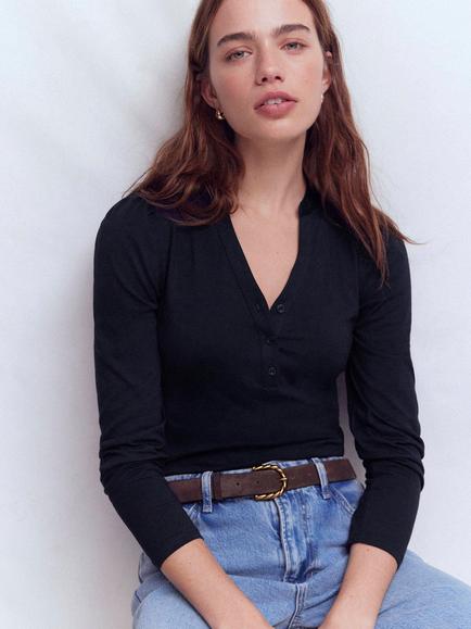 Boden Super Soft Henley Top, Navy, Navy