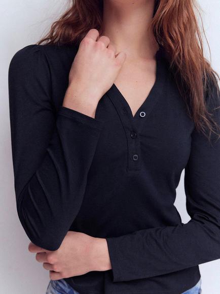 Boden Super Soft Henley Top, Navy - view 2, Navy