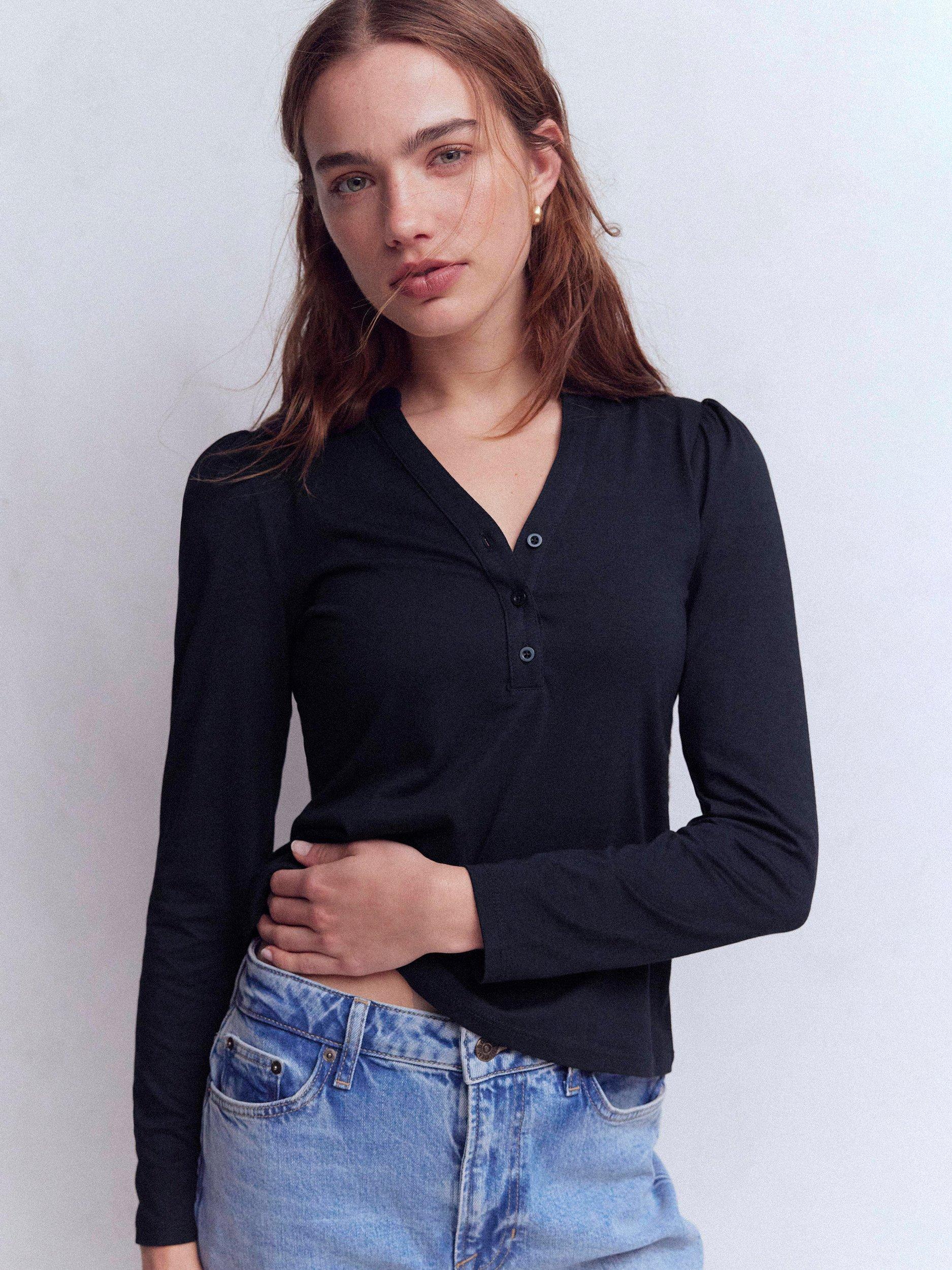 Product image 4 of 5, which shows Boden Super Soft Henley Top, Navy, 8