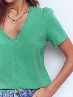 Boden V-Neck Slub T-Shirt, Aloe Green - view 2, Aloe Green