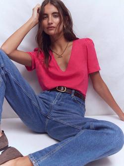 Boden V-Neck Slub T-Shirt, Virtual Pink - view 2, Virtual Pink