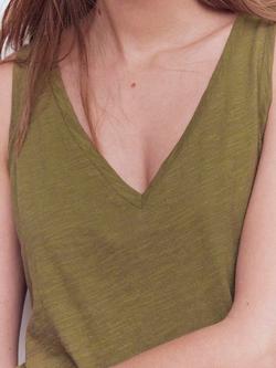 Boden V-Neck Slub Vest Top, Capulet Olive - view 2, Capulet Olive