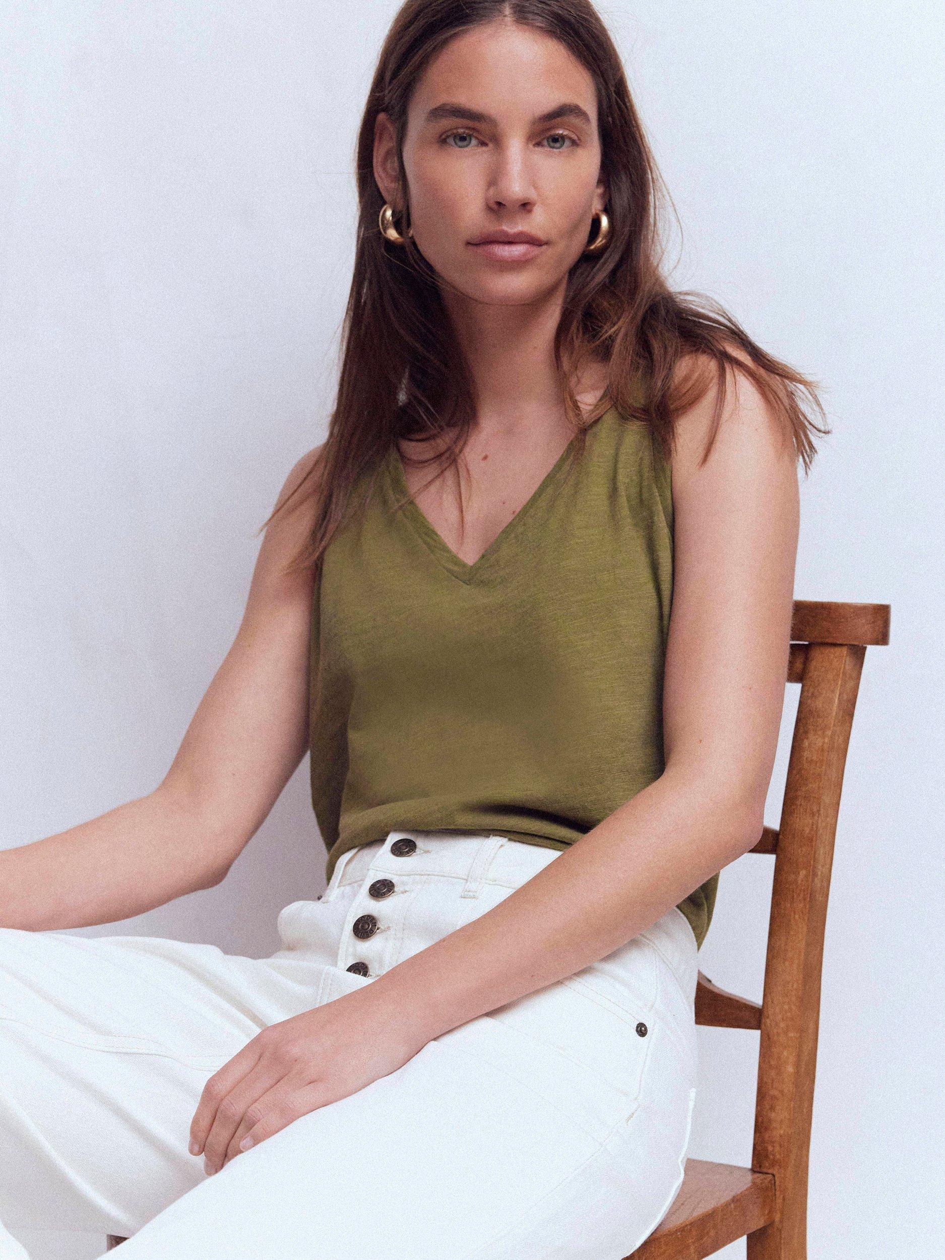 Product image 4 of 5, which shows Boden V-Neck Slub Vest Top, Capulet Olive, XS
