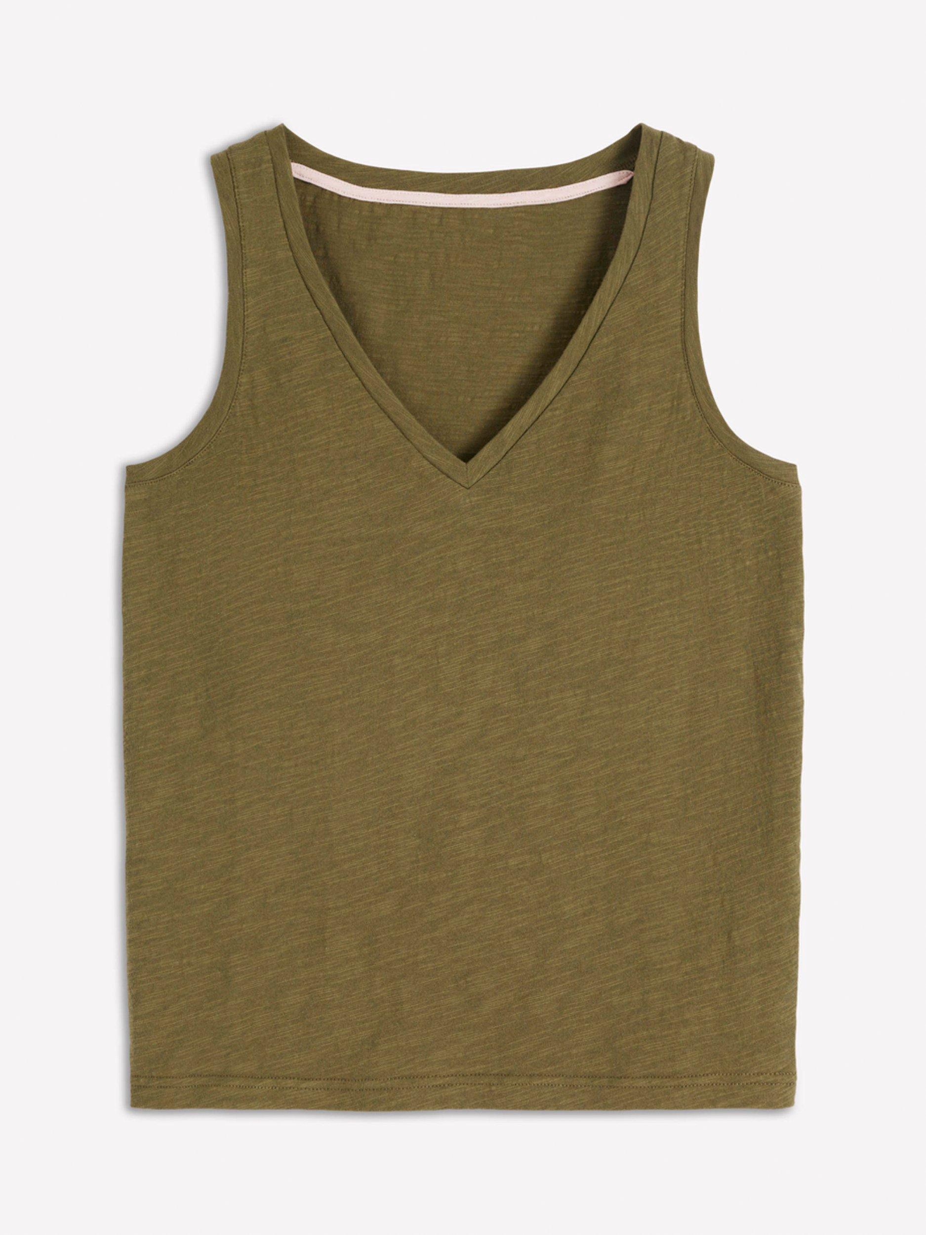 Product image 5 of 5, which shows Boden V-Neck Slub Vest Top, Capulet Olive, XS