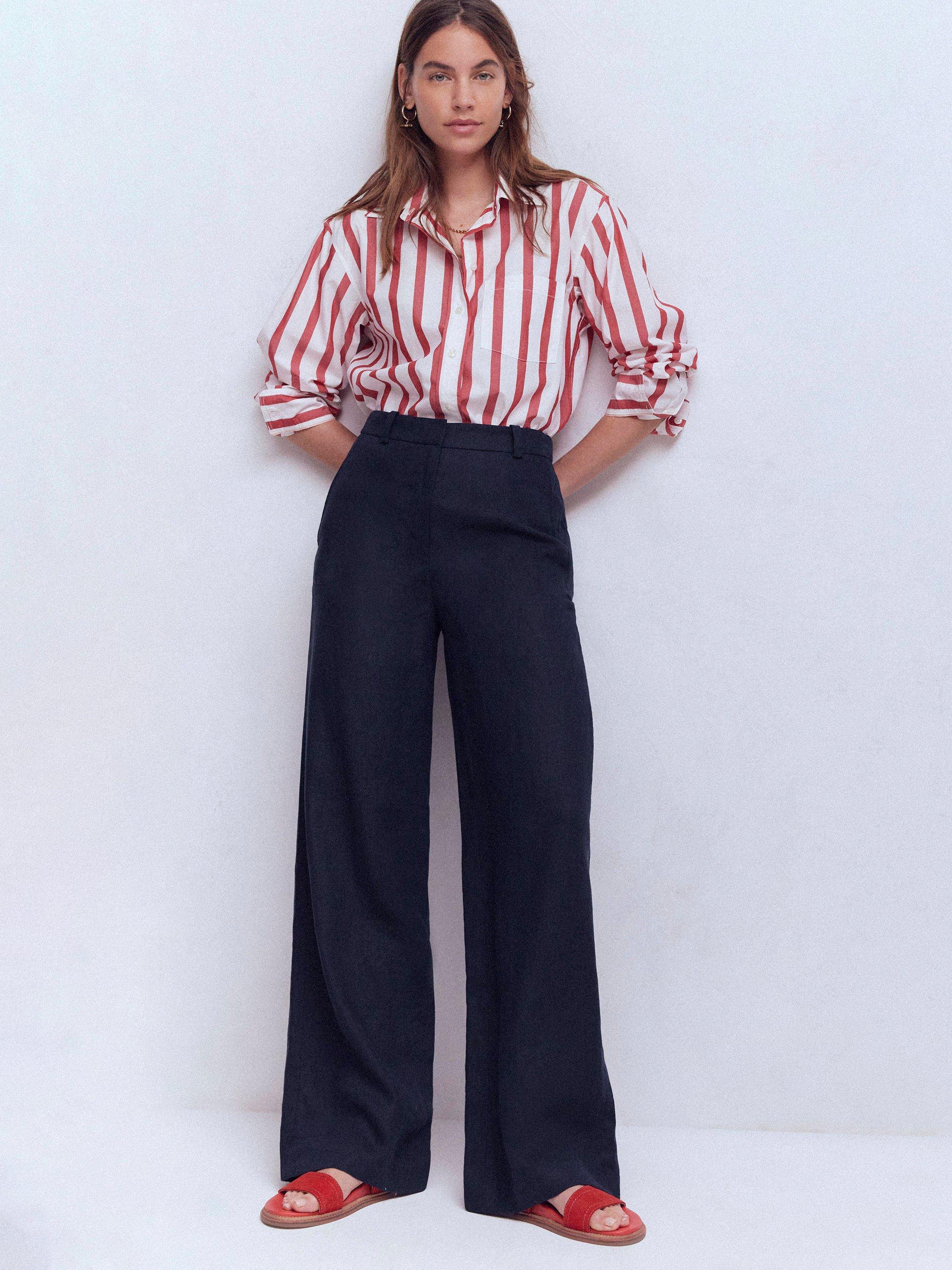 Product image 1 of 5, which shows Boden Belgravia Pure Linen Trousers, Navy, 8