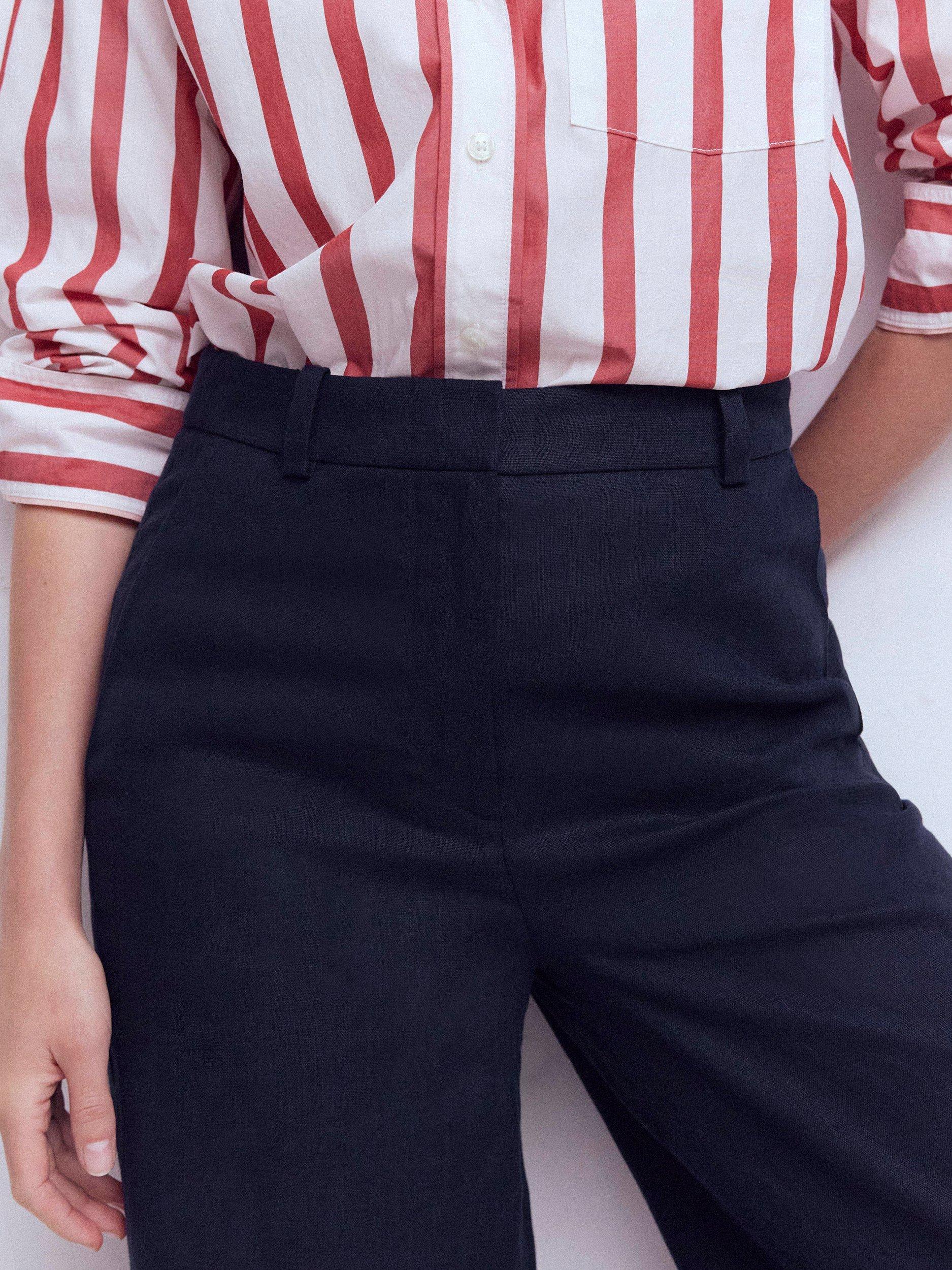 Product image 2 of 5, which shows Boden Belgravia Pure Linen Trousers, Navy, 8