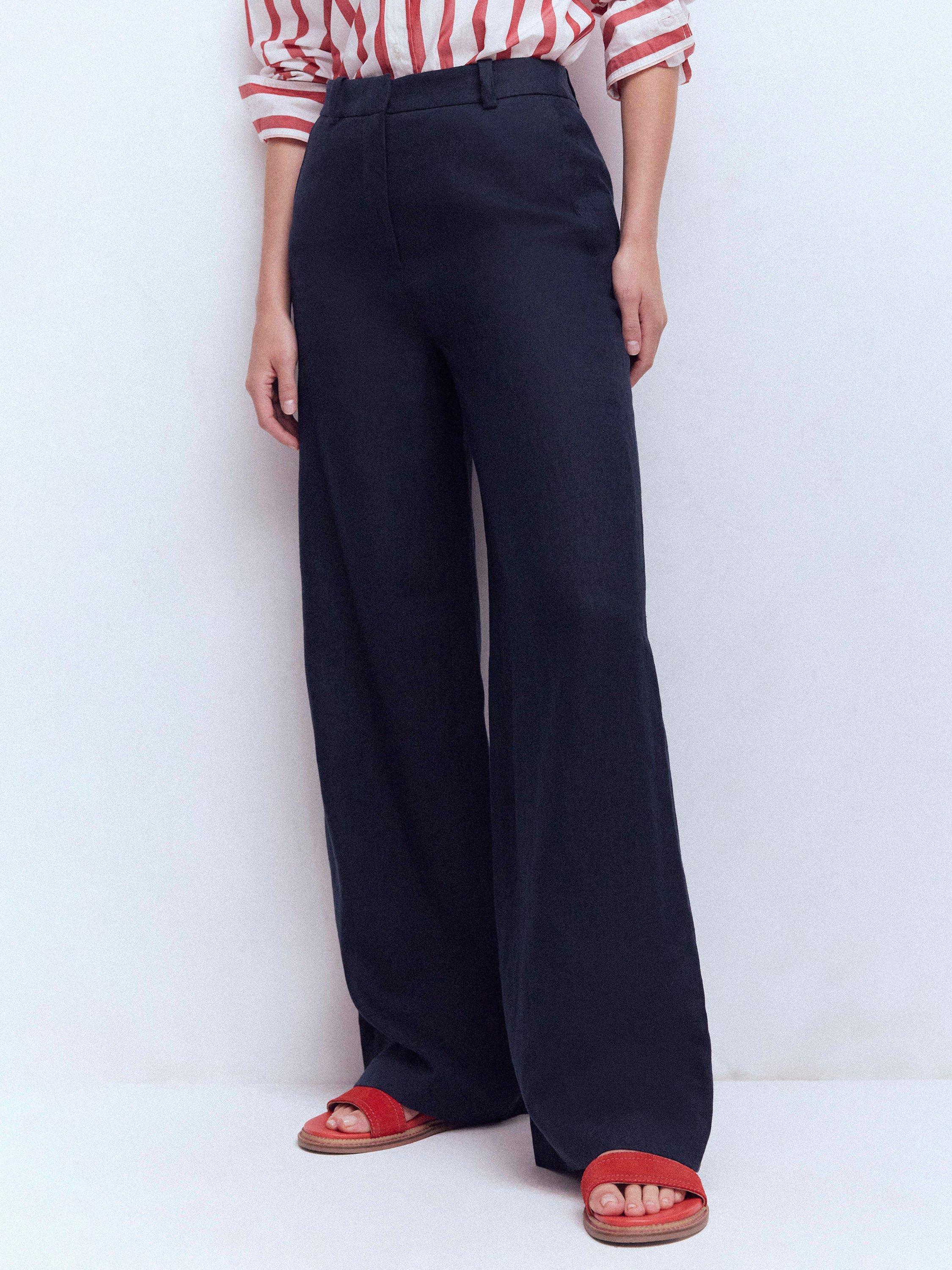 Product image 4 of 5, which shows Boden Belgravia Pure Linen Trousers, Navy, 8