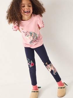 Monsoon Kids' Unicorn Leggings, Navy, Navy