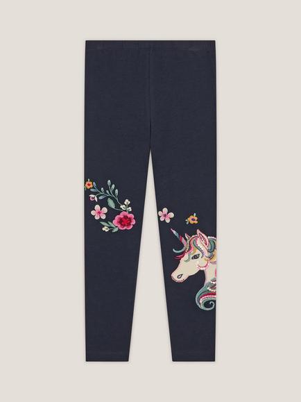 Monsoon Kids' Unicorn Leggings, Navy - view 2, Navy