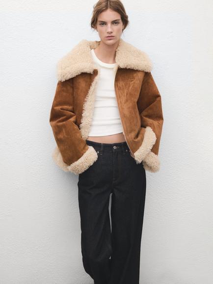 Mango Adriana Double Faced Faux Shearling Jacket, Brown, Brown