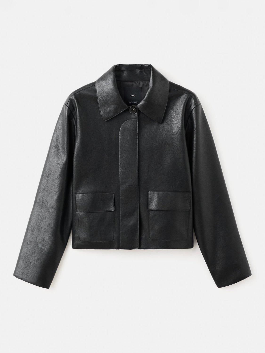 Product image 3 of 8, which shows Mango Sabina Faux Leather Jacket, Black, XXS